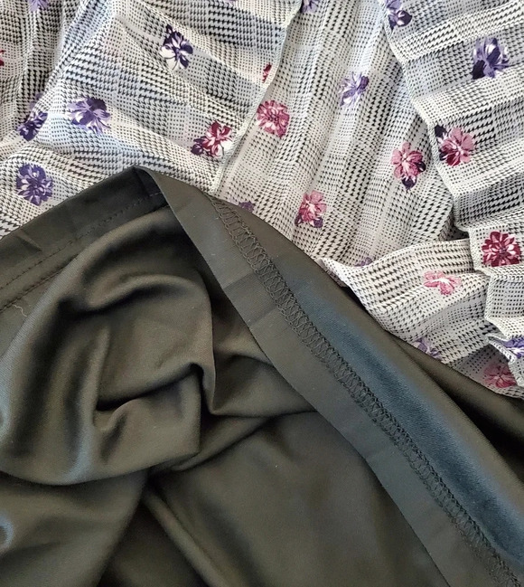 ELLE Pleated Crepe Floral Stretch Skirt Gray Large - Picture 7 of 7